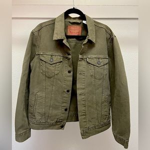 Levi’s Trucker Jean Jacket, Ex Boyfriend Fit, Olive Green, Size Large